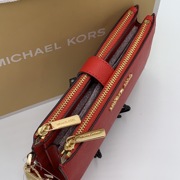 MICHAEL KORS LARGE DOUBLE ZIP WRISTLET WALLET FLAME COLOR - Picture 4 of 10